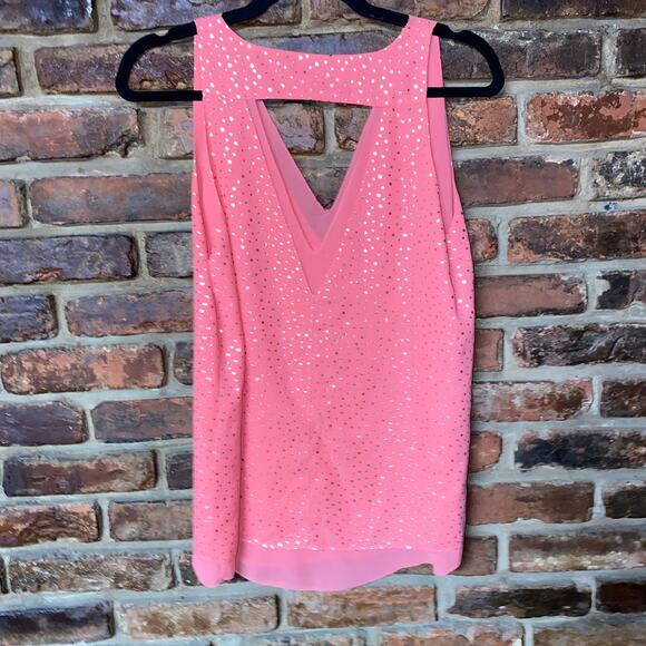 Cooper & Ella Coral Pink Gold Polka Dot Keyhole Sleeveless Blouse Women's Small - Picture 7 of 7